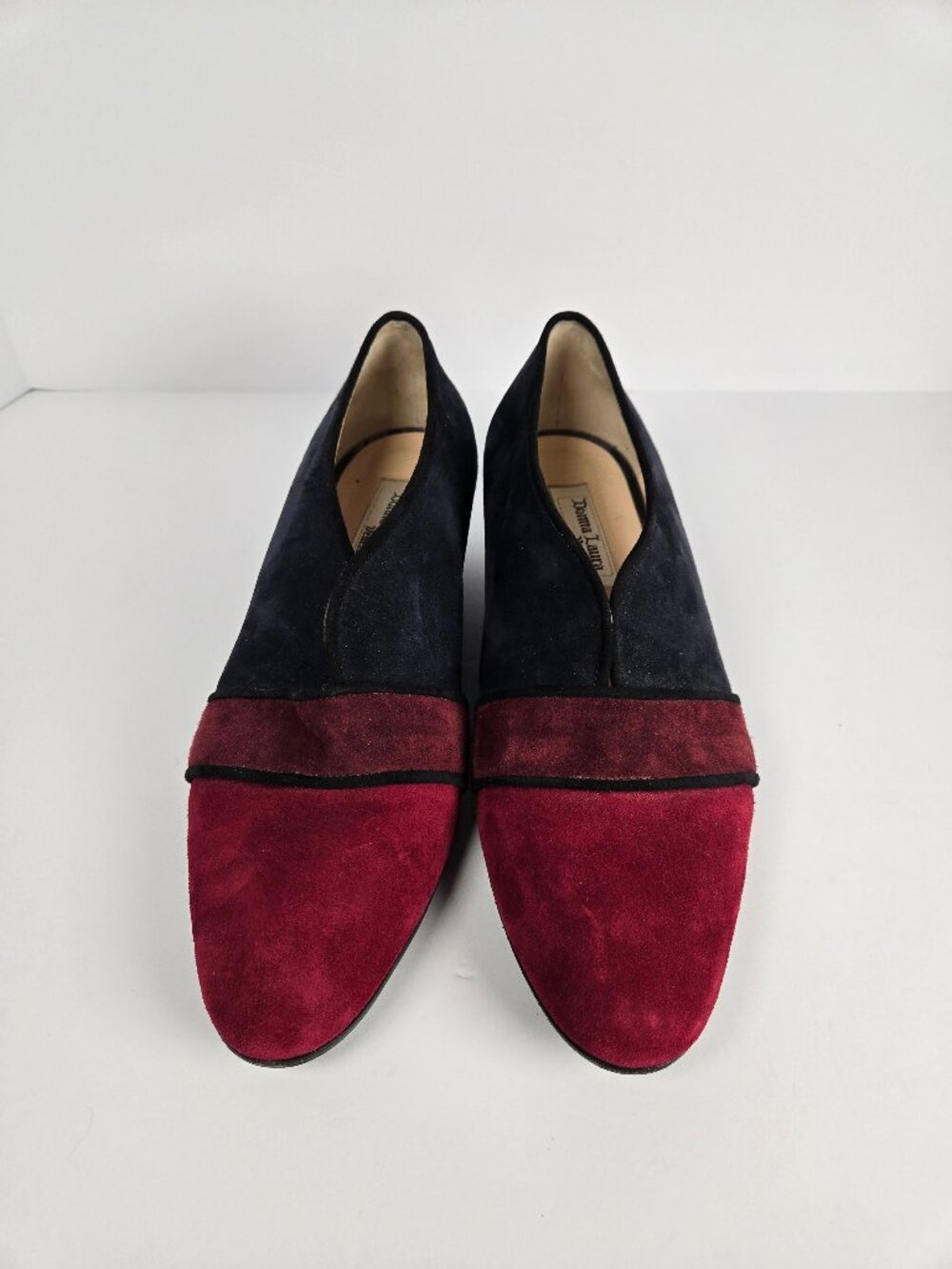Donna Laura Venezia Colorblock Suede Wedge Pumps Made in Italy Navy Burgundy